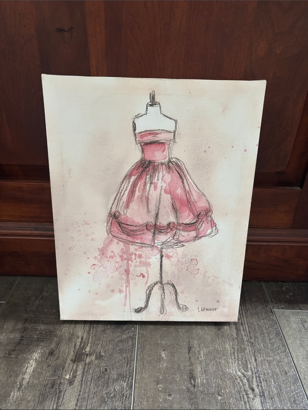 Pink Vintage Party Dresses Canvas Wall Art 11x14